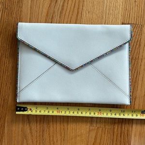 ❗️SALE❗️Rebecca Minkoff Leo Envelope Clutch white with rainbow metallic zipper